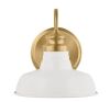 Hampton Bay Elmcroft 7.63 in. 1-Light Brushed Gold Farmhouse Wall Sconce with Designer White Metal Shade