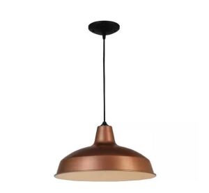 Hampton Bay 1-Light Glossy White Warehouse Pendant with Metal Shade