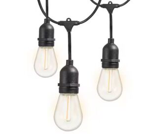 Newhouse Lighting Outdoor 48 ft. Plug-in S14 Edison Bulb Weatherproof String Light with 16 Edison LED Light Bulbs, 2700K, Black