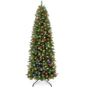 12' Prelit Spruce Pencil Christmas Tree w/ 2-In-1 LED Lights