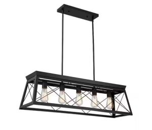 Hukoro 5-Light Matte Black Kitchen Island Linear Pendant Chandelier