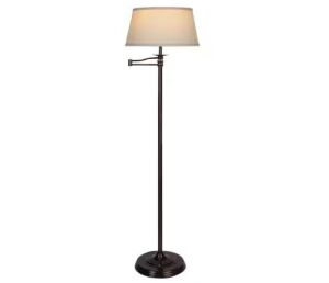 Brightech Caden 62 in. Oil Brushed Bronze Mid-Century Modern 1-Light Extendable LED Floor Lamp with Beige Fabric Drum Shade