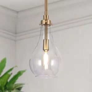 Modern Kitchen Island Teardrop Pendant Light 1-Light Brass with Clear Glass Shade