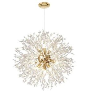 LamQee 8-Light 15.7 in. Dia Gold Dandelion Firework Chandelier Crystal Starburst Pendant Light