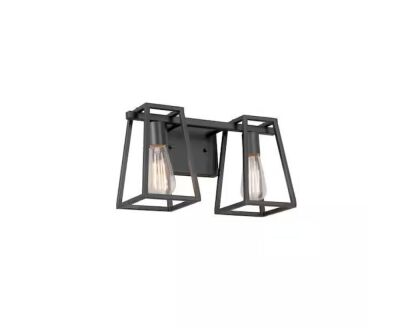 Home Decorators Collection Hazel Heights 14.75 in. 2-Light Black Rustic Farmhouse Vanity Light