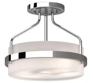 Volume Lighting Emery 2-Light Chrome Indoor Semi-Flush Mount Ceiling Fixture with Frosted Glass Drum