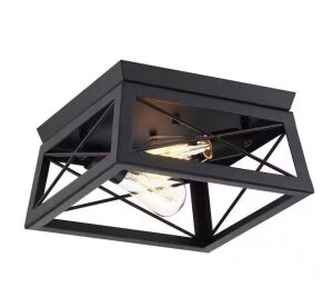 Pia Ricco 12 in. 2-Light Matte Black Flush Mount Light Fixture 