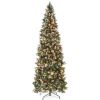 6' Pre-Lit Partially Flocked Pencil Christmas Tree w/ Pine Cones, Metal Stand
