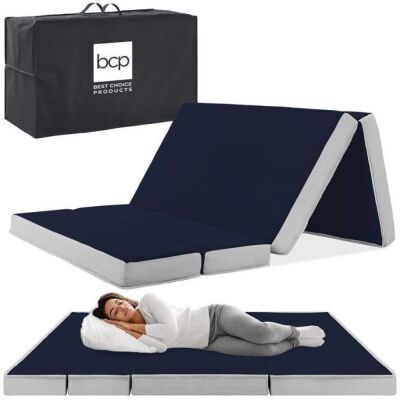 Full Folding Portable Midnight Blue Mattress Topper w/ Plush Foam - 4in