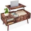 Wooden Mid-Century Modern Lift Top Coffee Table w/ Removable Shelf