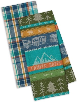 Lot of (4) DII Design Happy Camper Dish Towels, Set of 2, RV Park Jacquard/Happy Camper Plaid - NEW