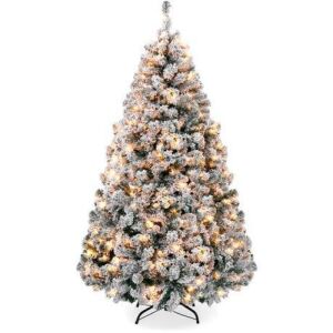 6' Pre-Lit Snow Flocked Artificial Pine Christmas Tree w/ Warm White Lights