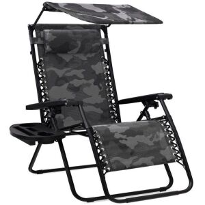 Folding Zero Gravity Recliner Patio Lounge Chair w/ Canopy, Side Tray