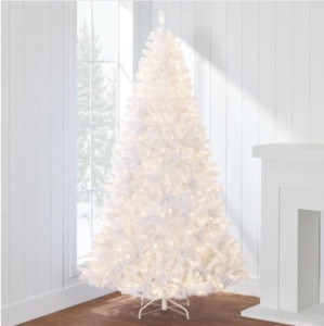 7 1/2' Pre-Lit Hinged Artificial White Pine Christmas Tree w/ Lights, Metal Stand $299.99