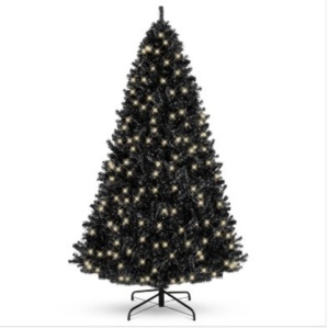 6' Pre-Lit Artificial Black Christmas Tree w/ Incandescent Lights, Metal Stand $199.99