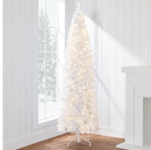 12' Pre-Lit White Pencil Christmas Tree w/ Metal Base, Incandescent Lights $499.99