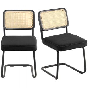 VEVOR Upholstered Velvet Dining Chair with Rattan Back, Set of 2