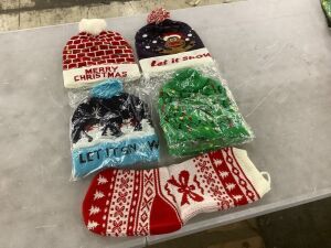 Lot of (4) Winter Beanies & (1) Stocking