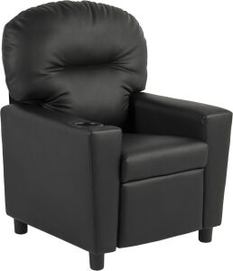 Contemporary Black Leather Kids Recliner Chair with Cup Holder