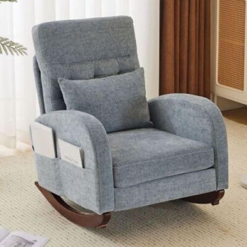 Comfy Chenille Upholstered Single Sofa Rocking Chair, Light Blue 