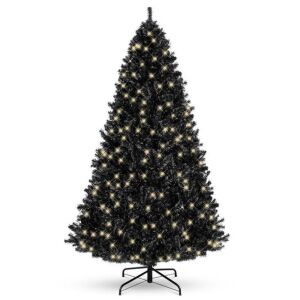 4.5' Pre-Lit Artificial Black Christmas Tree w/ Incandescent Lights, Metal Stand