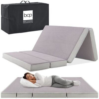 Full Folding Portable Gray Mattress Topper w/ Plush Foam - 4in