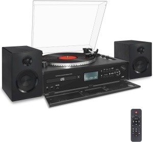 LUXSWAY Vinyl Record Player, Hi-Fi System Bluetooth Turntable Players with Stereo Bookshelf Speakers, Belt Drive 2-Speed, LCD Displayer with CD Player,USB Encoding, FM Radio, Remote Control Included