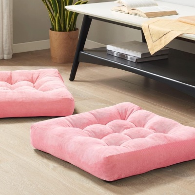 Meditation Floor Pillow Set of 6, Square Large Pillows Seating for Adults, Tufted Corduroy Floor Cushion for Living Room Tatami, Pink