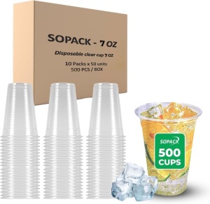 500 Pack - Clear Plastic Cups 9oz, Shatterproof & Stackable, Disposable Drinking Cups, BPA-Free, 10 Packs of 50 Cups Individually Packed, Ideal for Parties, Events (7oz - 50X10 Pack (500))