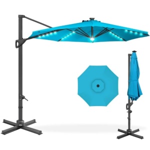 360-Degree Solar LED Cantilever Offset Patio Umbrella w/ Tilt - 10ft