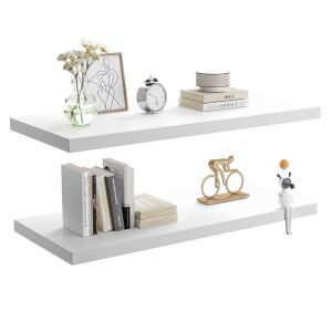 JPND 30 inch Wooden Floating Wall Shelf with Invisible Brackets, Set of 2