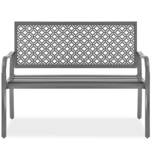 Indoor Outdoor Steel Bench w/ Geometric Backrest, Foot Levelers