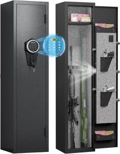  Quick Access Gun Safe for Rifles and Shotguns with Adjustable Gun Support & Removable Shelf, Dual Alarm & Mute Mode 