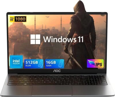  AOC 15.6 Inch FHD Screen Laptop with N97 Processor(Up to 3.6GHz) 16GB RAM 512GB SSD Windows 11, Type-C, USB3.2, HDMI 