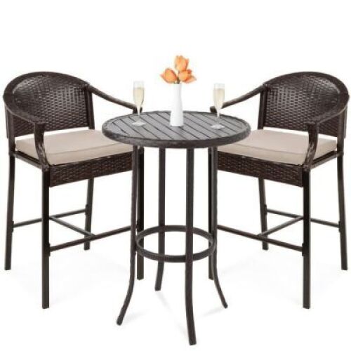 3-Piece Outdoor Wicker Table Bar Set