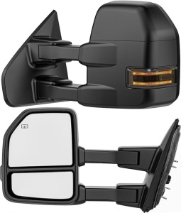 Smoked Power Heated Tow Mirrors Compatible with 2015 2016 2017 2018 2019 2020 Ford F150 F-150, Extended Trailer Towing Side Mirrors w/LED Turn Signal & Ambient Temp Sensor(for 2019+)