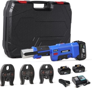 Pro Press Tool Kit, Electric Rechargeable Copper Stainless Steel Tube Pipe Fitting Crimping Tool with 1/2" 3/4" 1" Pro Press Jaws and 2 Batteries, 3T 1" Stroke, LS-1525