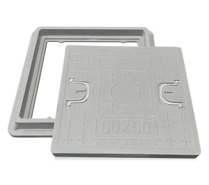 Natotela Solid Manhole Cover and Frame 24x24in,Square Fiberglass Septic Tank Cover Size 20x20in,Clear Opening Size 17.3x17.3in,Catch Basin Cover, Reinforced Steel Embedded Sewer Cover with Handle