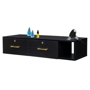 OmySalon Wall Mount Salon Styling Station w/2 Lockable Drawers 1 Side Open Space 3 Hair Dryer Holders