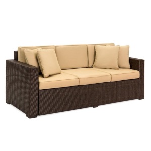 Outdoor 3-Seat All-Weather Wicker Lounge Sofa w/ Removable Cushions 