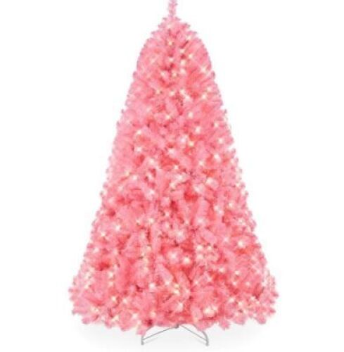 6' Pre-Lit Artificial Pink Christmas Tree w/ Incandescent Lights, Metal Stand