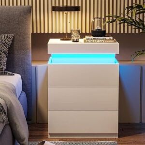 Nightstand With Sliding Top Charging Station And LED Lights