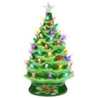 XL Pre-Lit Ceramic Christmas Tree Decoration w/ LED Light, Timer - 24in
