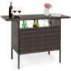 Outdoor Wicker Bar Counter Table w/ 2 Steel Shelves, 2 Rails&nbsp;&nbsp;