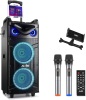 Moukey Karaoke Machine, Double 10" Woofer PA System for Party, Portable Bluetooth Speaker with 2 Wireless Microphone, Disco Lights and Echo/Treble/Bass Adjustment, Support TWS/REC/AUX/MP3/USB/TF/FM