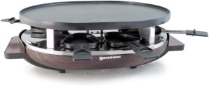 SwissMar Matterhorn Oval Raclette Table Grill Indoor w/ Wood Base - Reversible Cast Aluminum Non-Stick Grill Plate - Tabletop BBQ, Perfect for Parties & Family Bonding - 8-Person