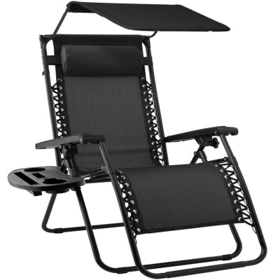 Folding Zero Gravity Recliner Patio Lounge Chair w/ Canopy, Side Tray