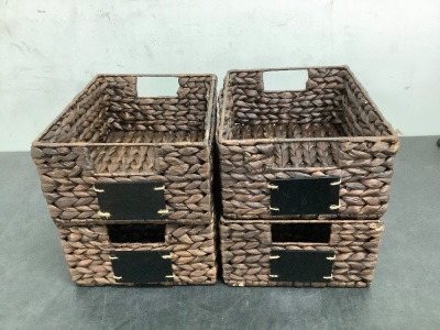 Set of 4 Water Hyacinth Pantry Baskets w/ Chalkboard