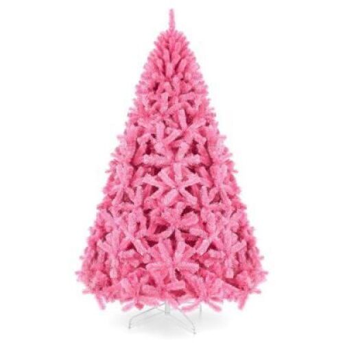 6' Pink Artificial Fir Christmas Tree w/ Foldable Stand