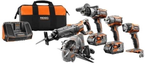 Ridgid 18-Volt 5-Piece Combo Kit, Includes Hammer Drill/Driver, Impact Driver, Circular Saw, Reciprocating Saw, & LED Toch Light